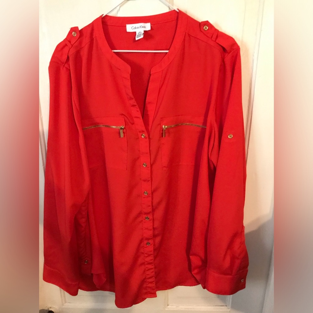 Calvin Klein long  sleeves blouse, red, Size: XL